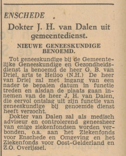 G.B. van Driel Gemeentelijke Geneeskundige en Gezondheidsdienst krantenbericht Tubantia 21-1-1949.jpg