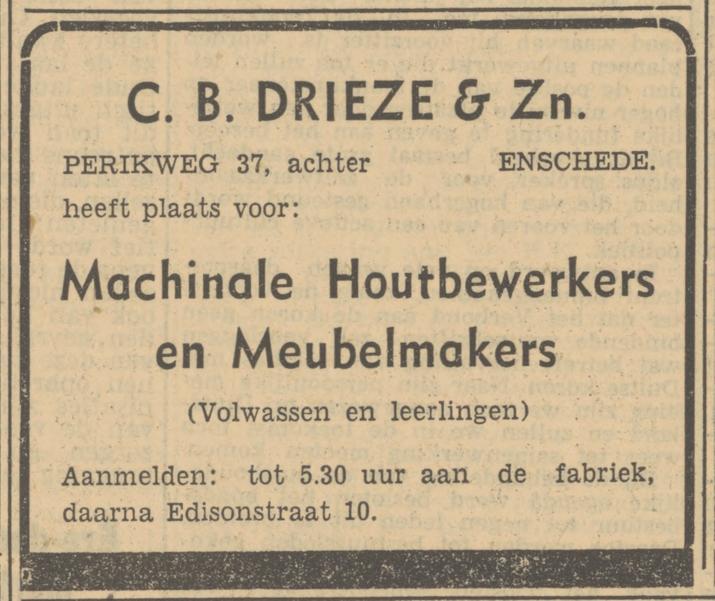 Perikweg 37 achter C.B. Drieze & Zn. advertentie Tubantia 10-9-1950.jpg