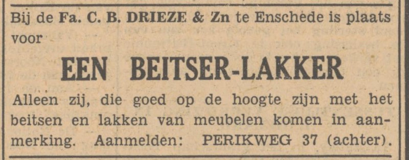 Perikweg 37 achter C.B. Drieze & Zn. advertentie Tubantia 19-2-1949.jpg