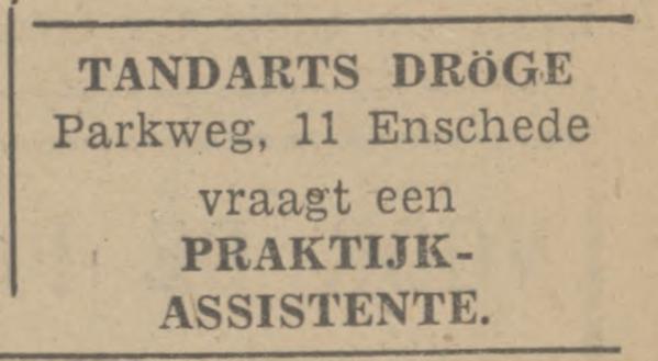 Parkweg 11 Tandarts Dröge advertentie Tubantia 17-12-1947.jpg