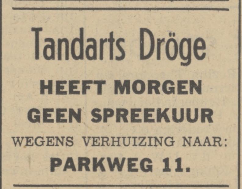Parkweg 11 Tandarts Dröge advertentie Tubantia 30-10-1939.jpg