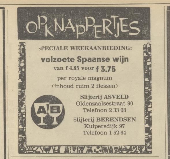 Oldenzaalsestraat 90 slijterij Asveld advertentie Tubantia 24-10-1966.jpg