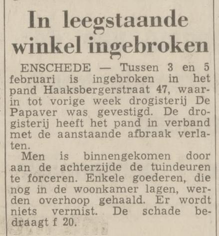 Haaksbergerstraat 47 Drogisterij De Papaver krantenbericht Tubantia 6-2-1970.jpg