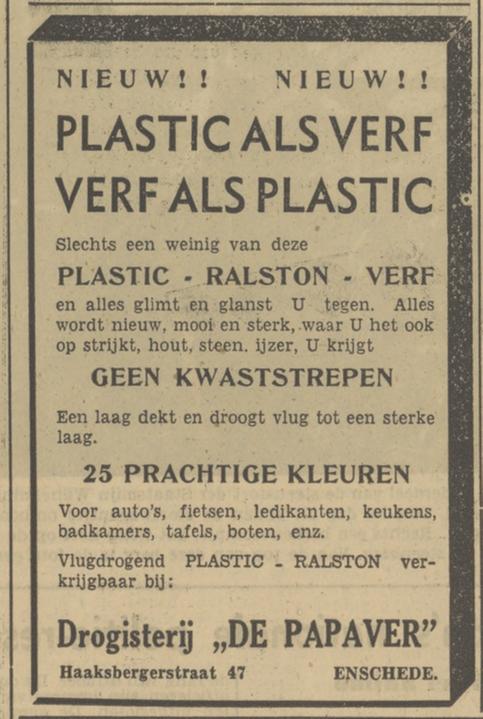 Haaksbergerstraat 47 Drogisterij De Papaver advertentie Tubantia 28-2-1951.jpg