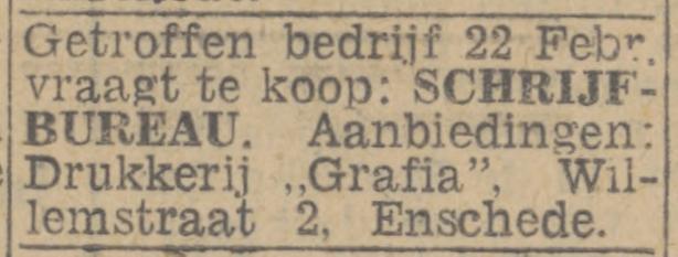Willemstraat 2 Drukkerij Grafia advertentie Twentsch nieuwsblad 25-8-1944.jpg