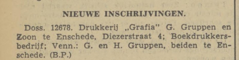 Willemstraat 2 Drukkerij Grafia G. Gruppen en Zoon krantenbericht Twentsch nieuwsblad 12-2-1941.jpg