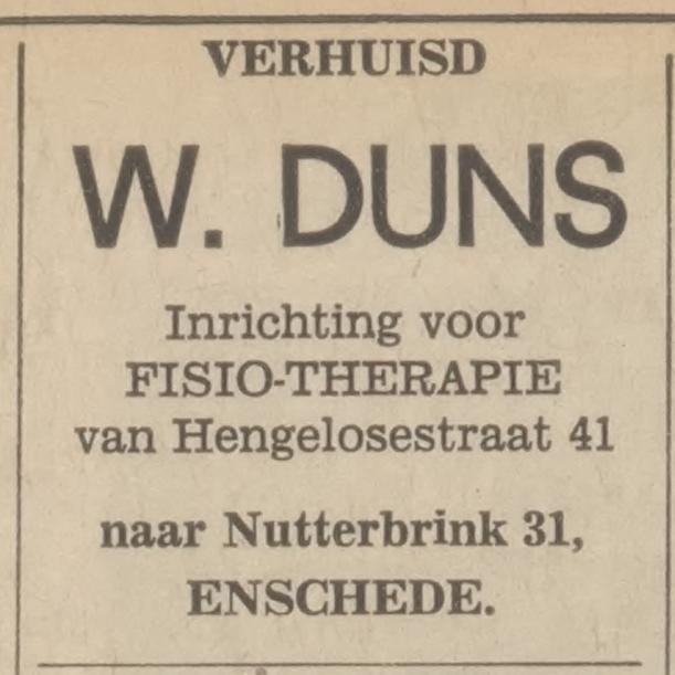 Hengelosestraat 41 W. Duns fisiotherapie advertentie Tubantia 14-10-1966.jpg