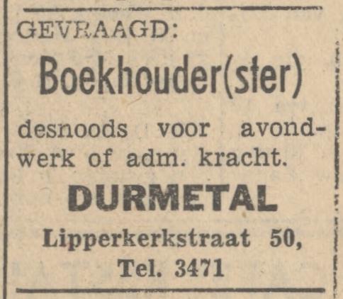 Lipperkerkstraat 50 Durmetal advertentie Tubantia 5-4-1947.jpg