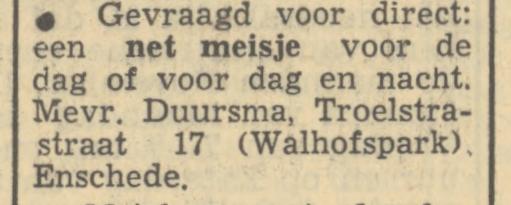 Mr. P.J. Troelstrastraat 17 Mevr. Duursma advertentie Tubantia 15-10-1949.jpg