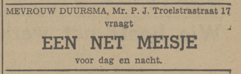 Mr. P.J. Troelstrastraat 17 Mevr. Duursma advertentie Tubantia 24-2-1948.jpg