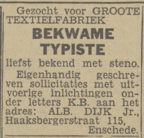 Haaksbergerstraat 115 A. Dijk Jr. advertentie Twentsch nieuwsblad 22-11-1943.jpg