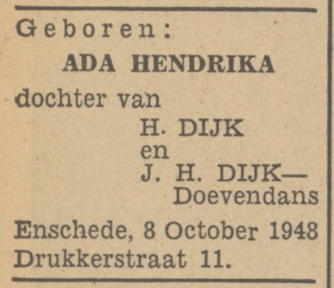 Drukkerstraat 11 H. Dijk advertentie Tubantia 9-10-1948.jpg
