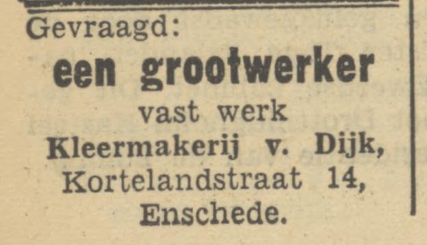 Kortelandstraat 14  kleermakerij van Dijk advertentie Tubantia 20-6-1950.jpg