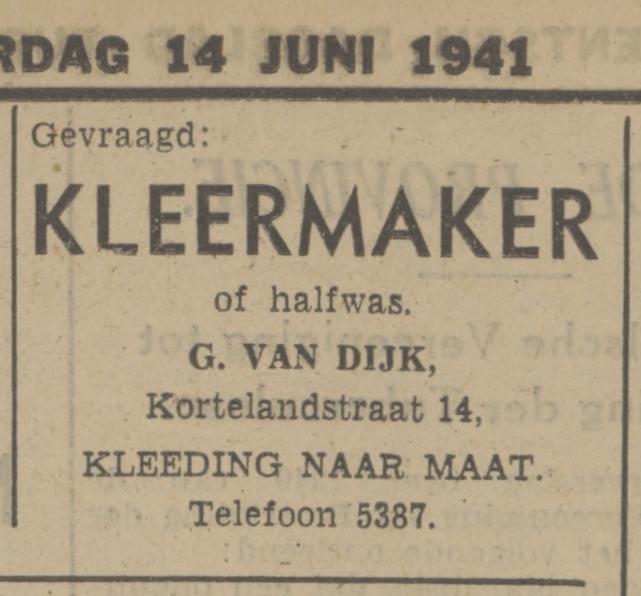 Kortelandstraat 14 G. van Dijk advertentie Tubantia 14-6-1941.jpg