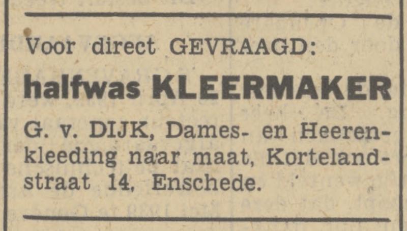 Kortelandstraat 14 kleermaker G. van Dijk advertentie Tubantia 1-5-1939.jpg