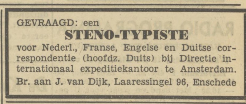 Laaressingel 96 J. van Dijk advertentie Tubantia 3-4-1950.jpg
