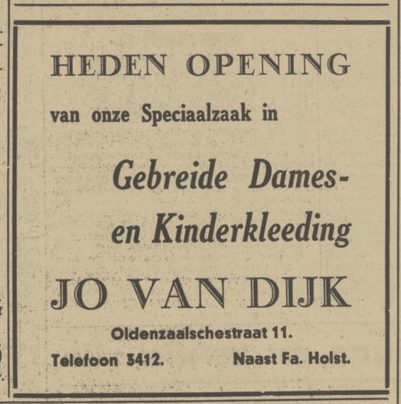 Oldenzaalsestraa 11 Jo van Dijk advertentie Tubantia 25-1-1941.jpg