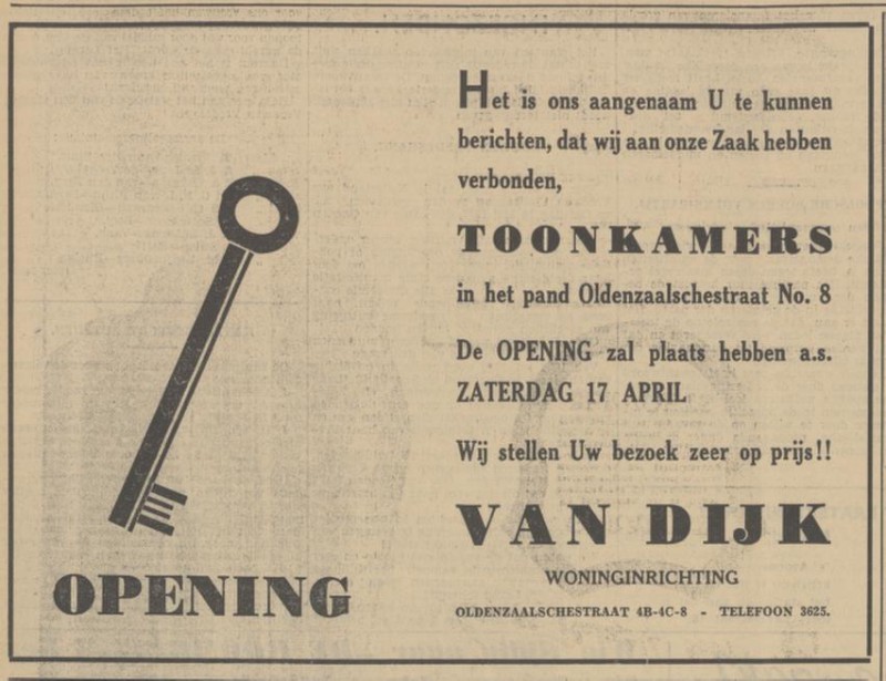 Oldenzaalsestraat 4B-4C-8 Van Dijk Woninginrichting advertentie Tubantia 16-4-1937.jpg