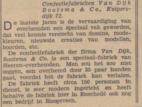 Kuipersdijk 72 Van Dijk Bootsma & Co Confectiefabriek. krantenbericht De Standaard 18-12-1934.jpg