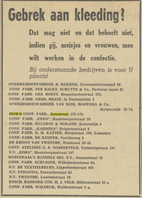 Javastraat 123 Dijk's Confectiefabriek advertentie Tubantia 9-11-1946.jpg