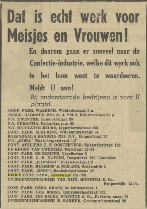 Javastraat 123 Dijk's Confectiefabriek advertentie Tubantia 16-11-1946.jpg