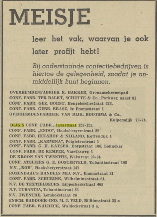 Javastraat 123 Dijk's Confectiefabriek advertentie Tubantia 19-10-1948.jpg