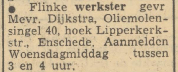 Oliemolensingel 40 Mevr. Dijkstra advertentie Tubantia 25-9-1950.jpg