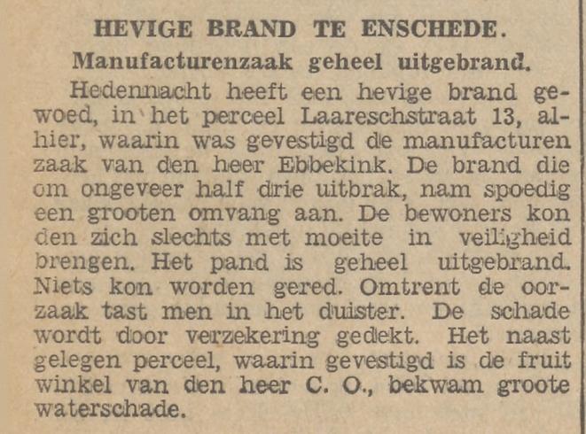 Laaresstraat 13 manufacturenzaak Ebbekink krantenbericht 6-10-1933.jpg