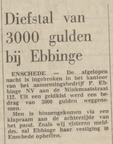 Minkmaatstraat 112 Aannemingsbedrijf P. Ebbinge krantenbericht Tubantia 11-11-1971.jpg