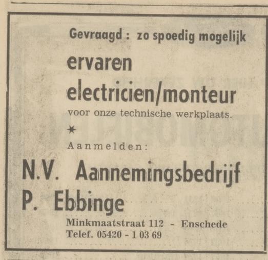 Minkmaatstraat 112 Aannemingsbedrijf P. Ebbinge advertentie Tubantia 21-11-1969.jpg