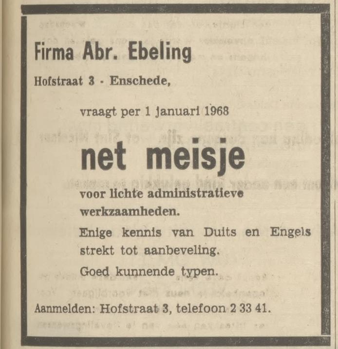 Hofstraat 3 Firma Abr. Ebeling advertentie Tubantia 10-11-1967.jpg
