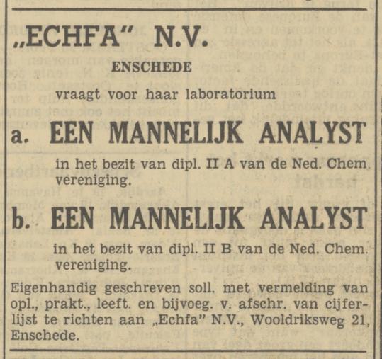 Wooldriksweg 21 Echfa N.V, advertentie Tubantia 20-2-1951.jpg