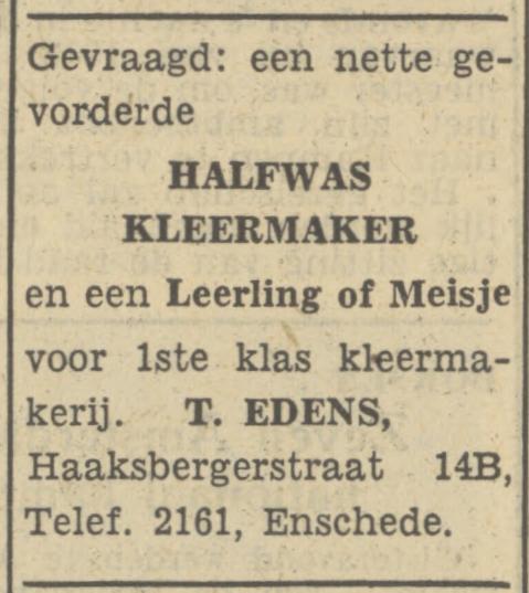 Haaksbergerstraat 14B T. Edens advertentie 24-3-1950.jpg