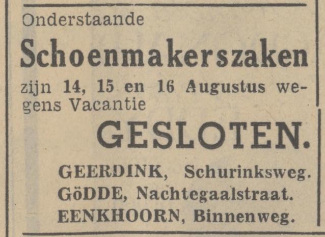 Binnenweg Eenkhoorn schoenmaker advertentie Tubantia 9-8-1939.jpg