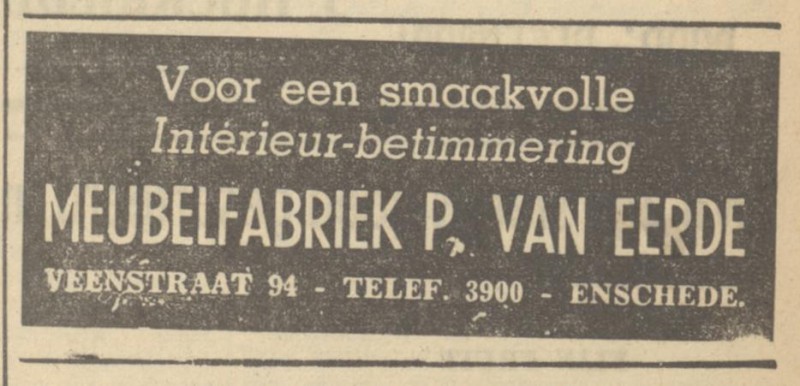 Veenstraat 94 P. van Eerde meubelfabriek advertentie Tubantia 25-10-1949.jpg