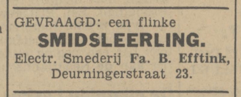 Deurningerstraat 23 Fa. B. Efftink Electr. smederij advertentie Tubantia 6-5-1941.jpg