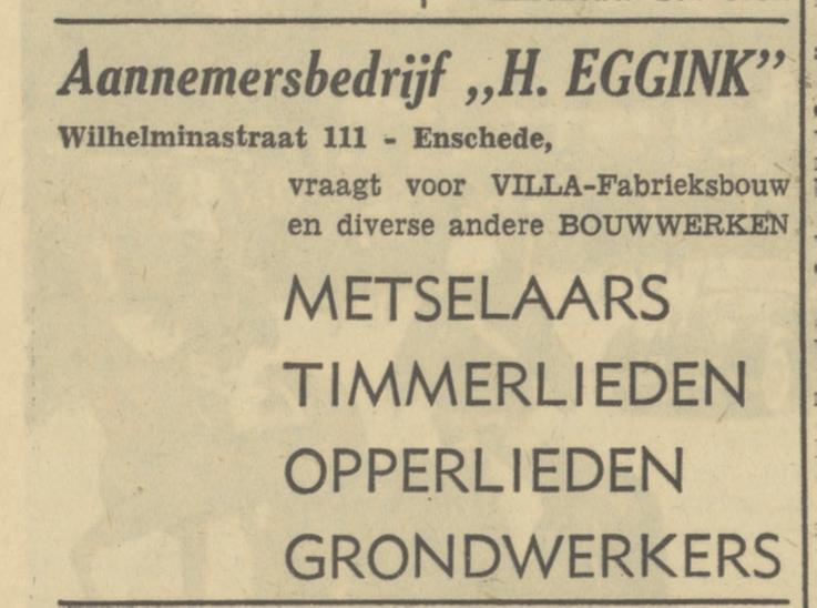 Wilhelminastraat 111 H. Eggink Aannemersbedrijf  advertentie Tubantia 24-5-1950.jpg