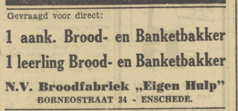 Borneostraat 34 Broodfabriek Eigen Hulp advertentie Tubantia 13-4-1950.jpg