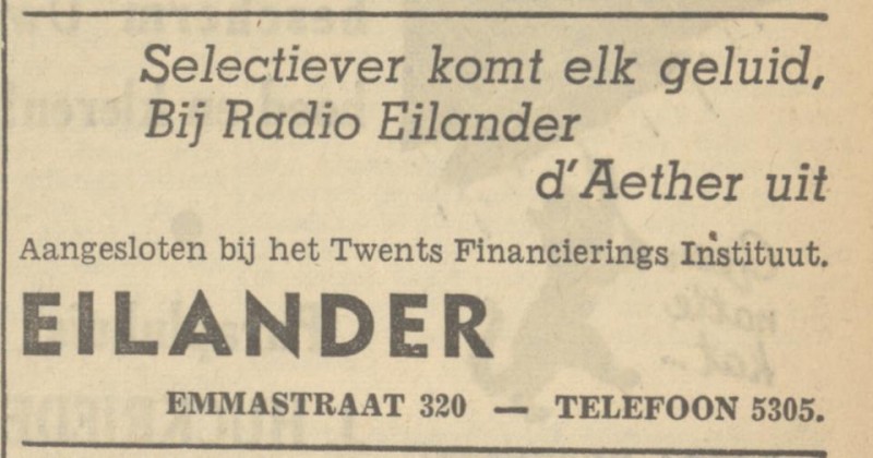Emmastraat 320  Eilander advertentie Tubantia 25-10-1949.jpg