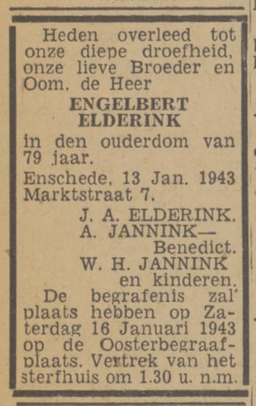 Marktstraat 7 Engelbert Elderink overlijdensadvertentie Twentsch nieuwsblad 14-1-1943.jpg