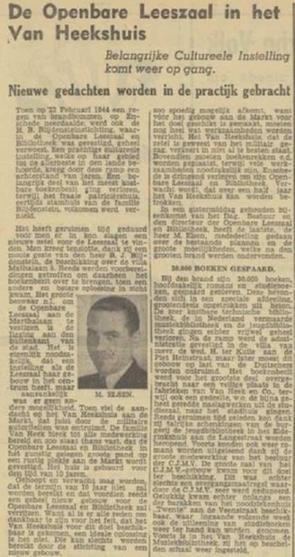 M. Elsen Directeur Openbare Leeszaal en Bibliotheek krantenbericht Tubantia 30-11-1946.jpg