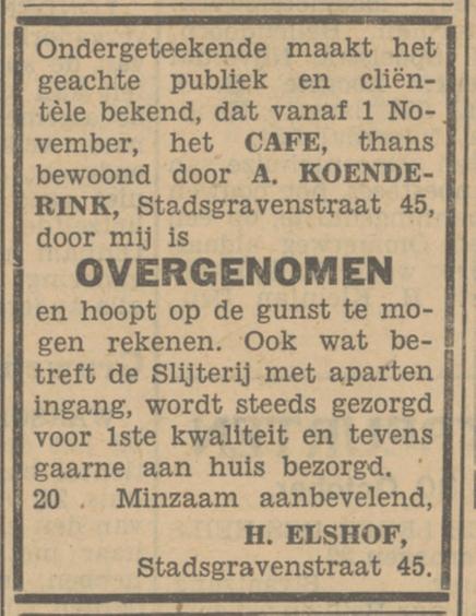 Stadsgravenstraat 45 H. Elshof cafe slijterij advertentie Tubantia 29-10-1932.jpg