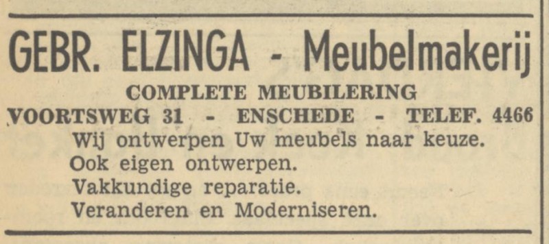 Voortsweg 31 Gebr. Elzinga advertentie Tubantia 25-10-1949.jpg