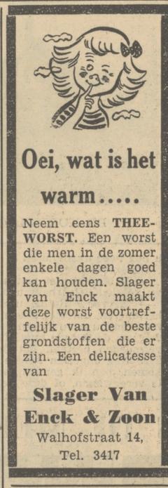 Walhofstraat 14 Slager Van Enck & Zoon advertentie Tubantia 10-8-1950.jpg
