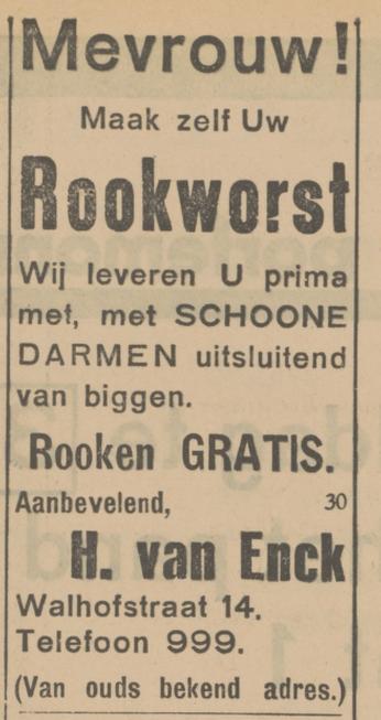 Walhofstraat 14 Slager H. Van Enck advertentie Tubantia 26-11-1931.jpg