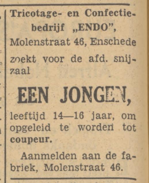 Molenstraat 46 Tricotage- en Confectiebedrijf ENDO advertentie Tubantia 28-11-1949.jpg