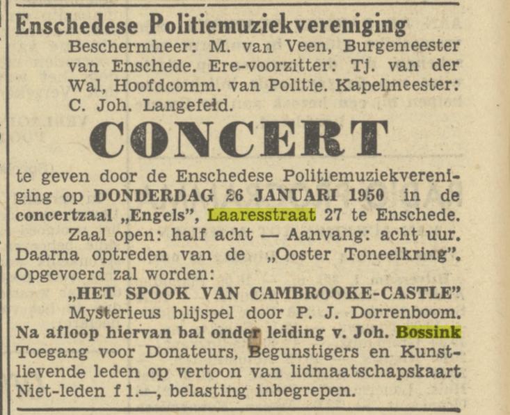 Laaresstraat 27 zaal Engels Joh. Bossink adsvertentie Tubantia 23-1-1950.jpg