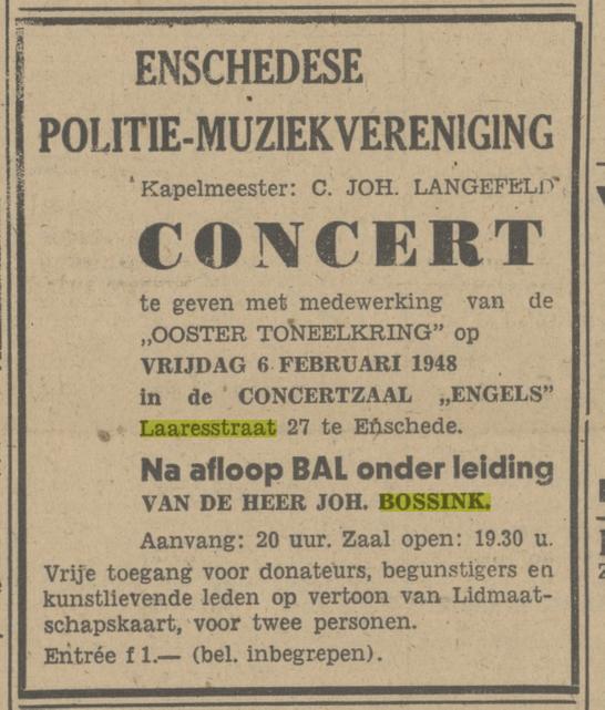 Laaresstraat 27 zaal Engels Joh. Bossink adsvertentie Tubantia 4-2-1948.jpg