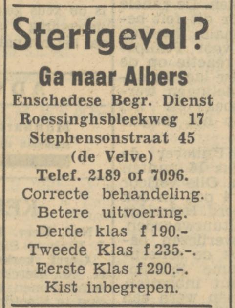 Roessinghsbleekweg 17 Enschedese Begrafenis Dienst advertentie Tubantia 12-7-1951.jpg