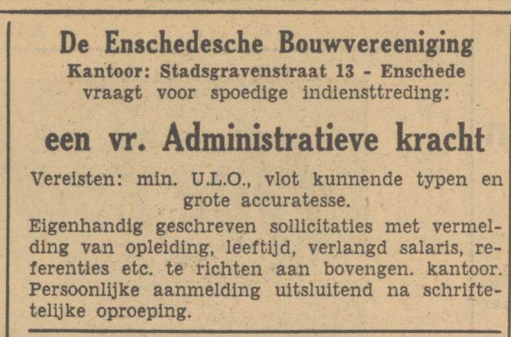 Stadsgravenstraat 13 de Enschedesche Bouwvereeniging advertentie Tubantia 24-11-1951.jpg